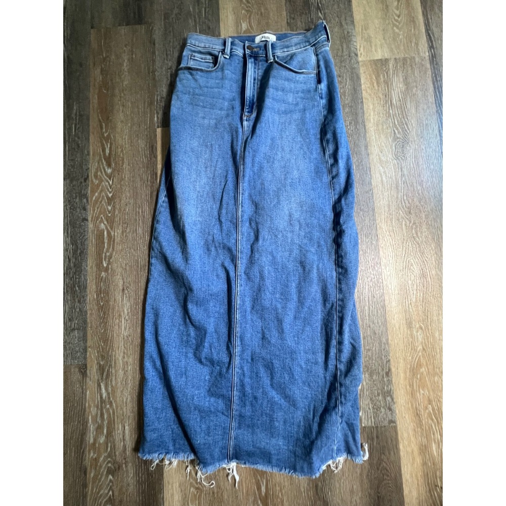 JBD Just Black Denim Maxi Skirt Women Size M Blue Raw Hem Back Slit Longline